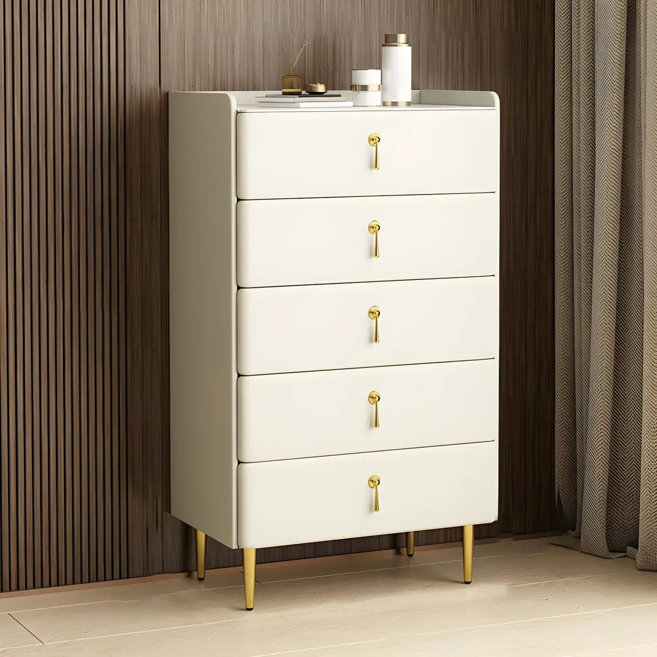 Durable Stone Dresser in Light Gray with Gold Handles Image - 23