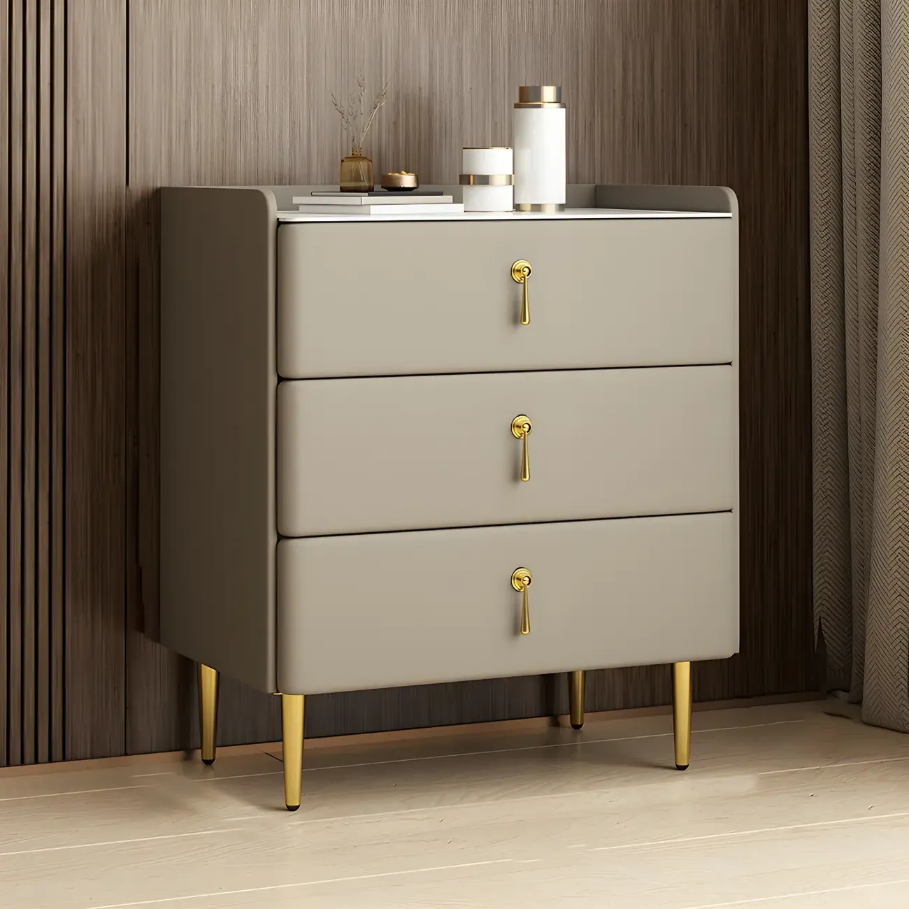 Durable Stone Dresser in Light Gray with Gold Handles Image - 24