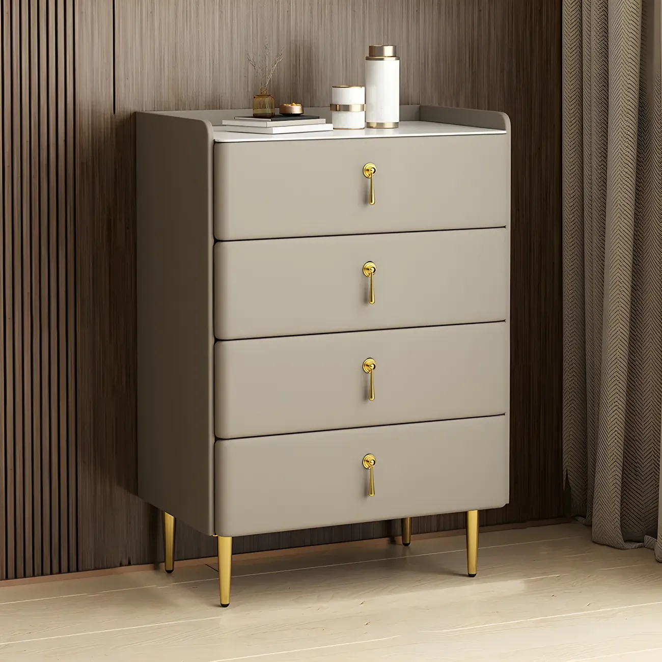 Durable Stone Dresser in Light Gray with Gold Handles Image - 25