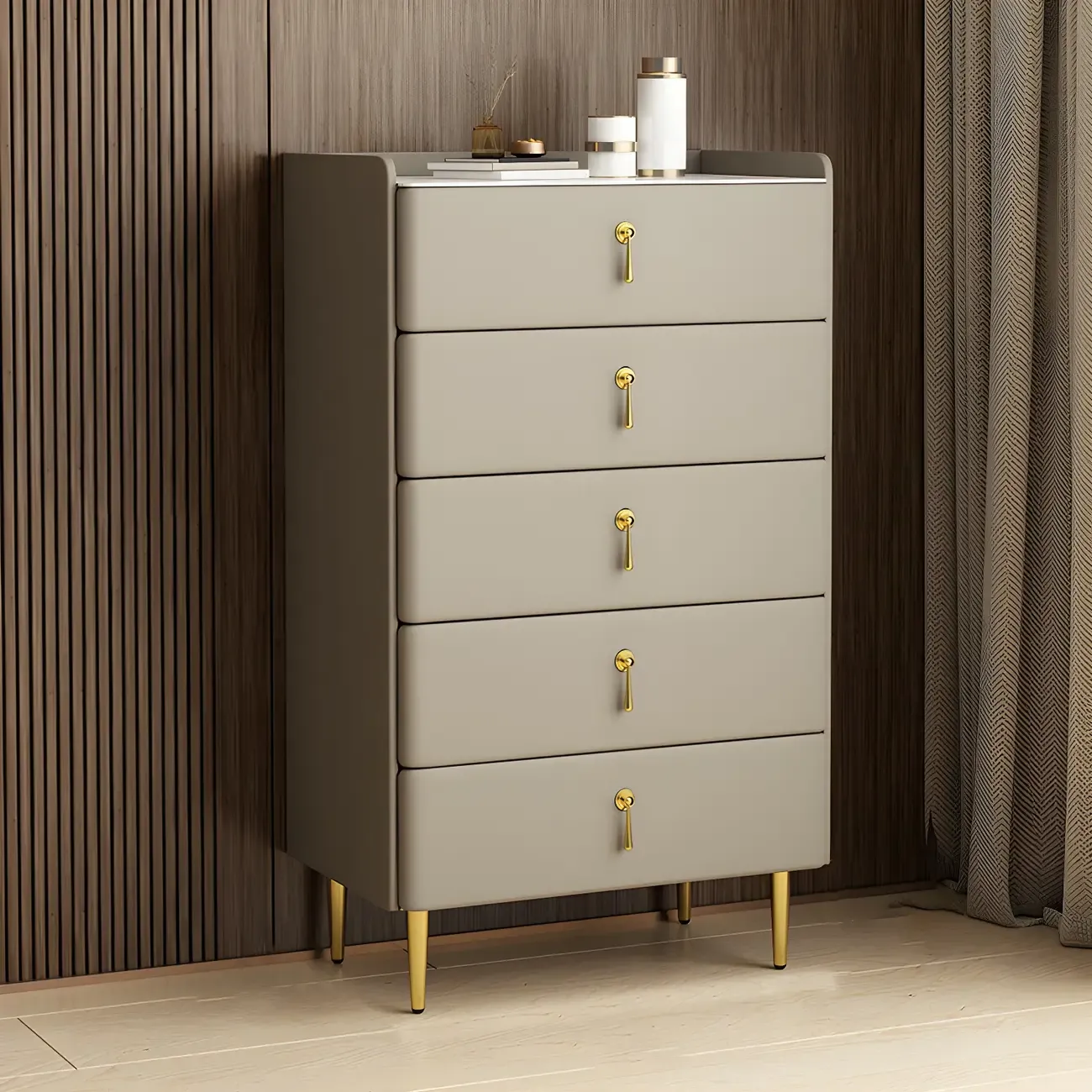Durable Stone Dresser in Light Gray with Gold Handles Image - 26