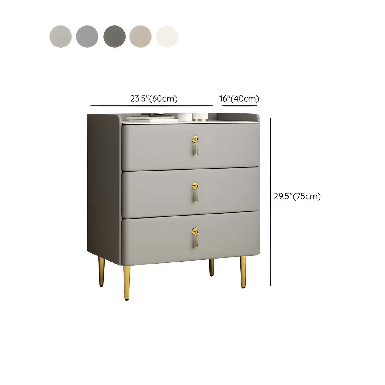 Durable Stone Dresser in Light Gray with Gold Handles #size