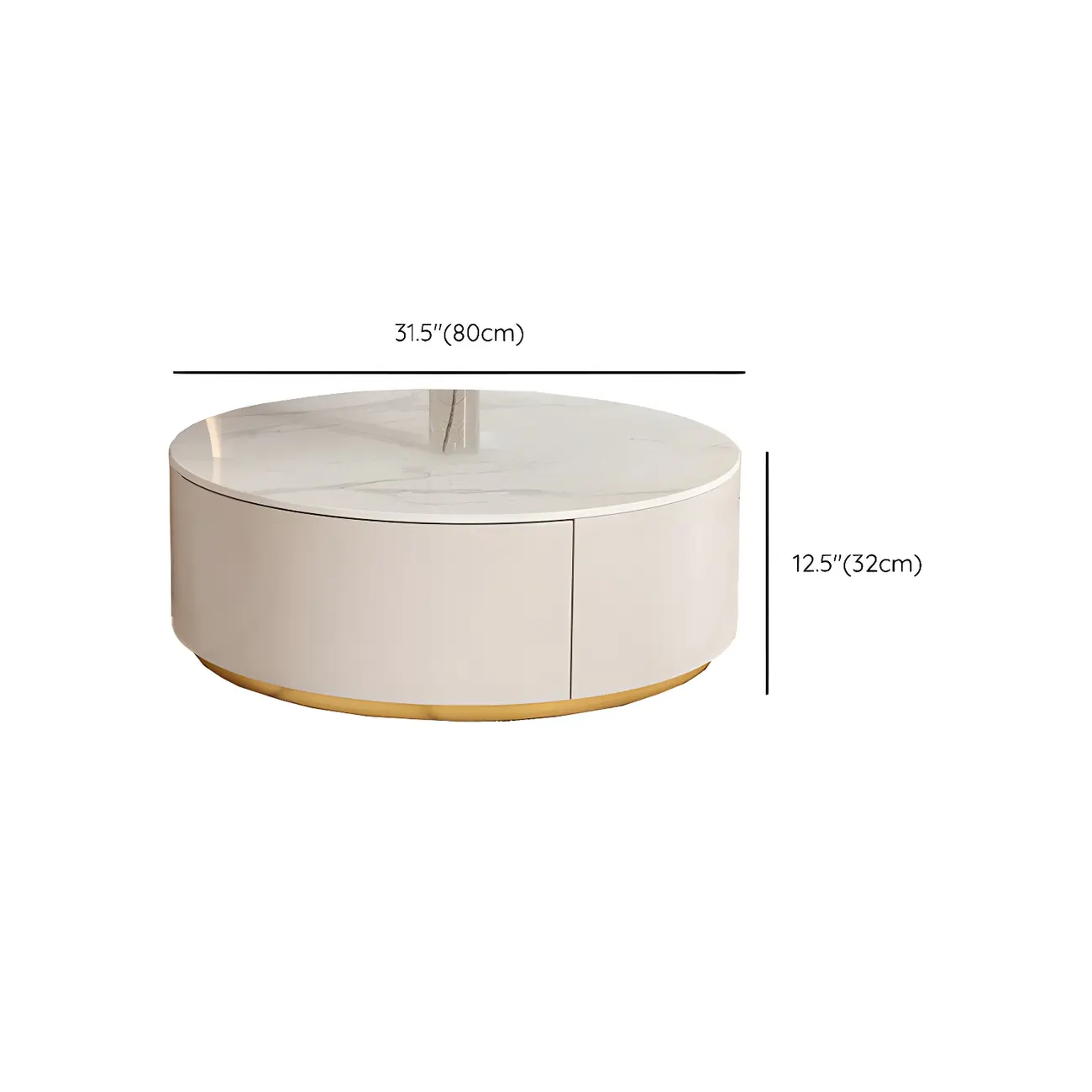 White Modern Round Drum Wood Drawer Coffee Table #size | homeyfad
