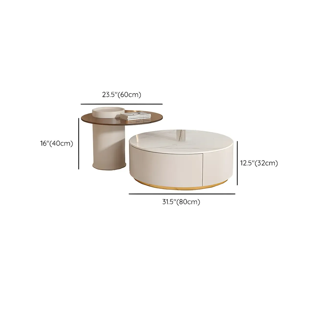White Modern Round Drum Wood Drawer Coffee Table Image - 12
