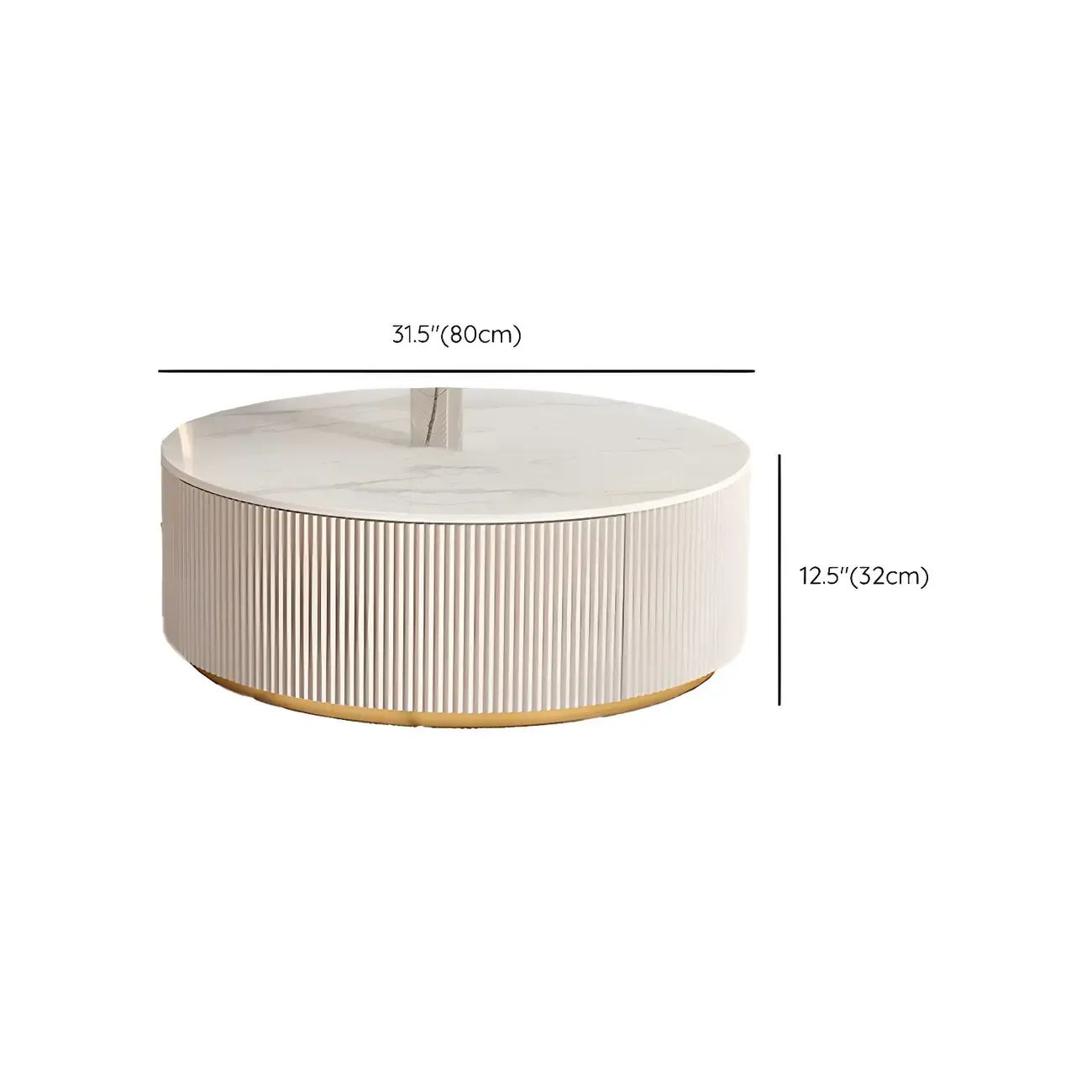 White Modern Round Drum Wood Drawer Coffee Table Image - 13