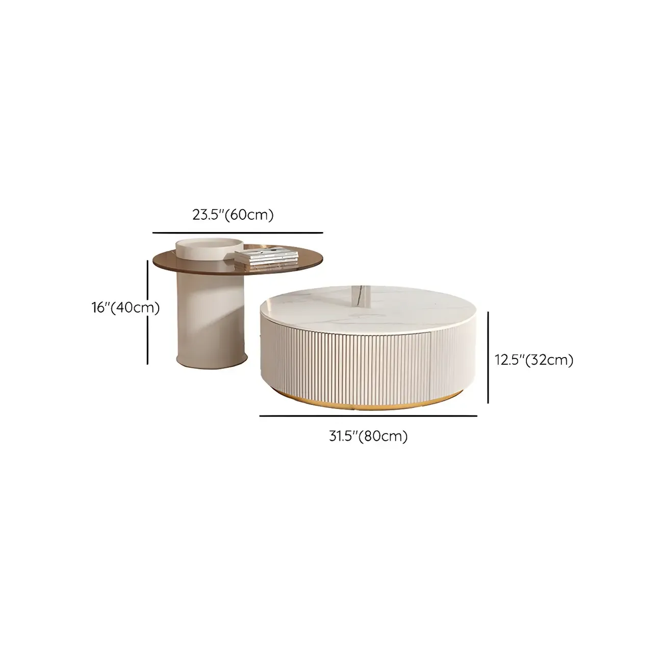 White Modern Round Drum Wood Drawer Coffee Table Image - 14