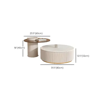 White Modern Round Drum Wood Drawer Coffee Table Image - 14