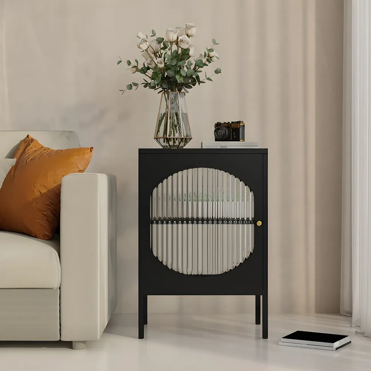 Stylish Metal Display Cabinet with Glass Doors for Home Decor Image - 2