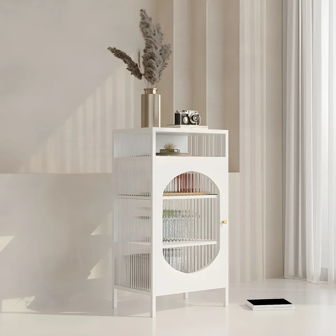 Stylish Metal Display Cabinet with Glass Doors for Home Decor Image - 3