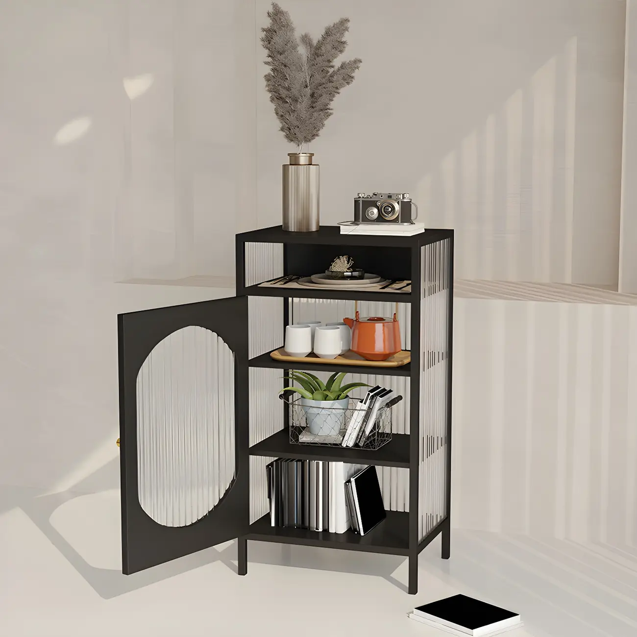 Stylish Metal Display Cabinet with Glass Doors for Home Decor Image - 4 | homeyfad