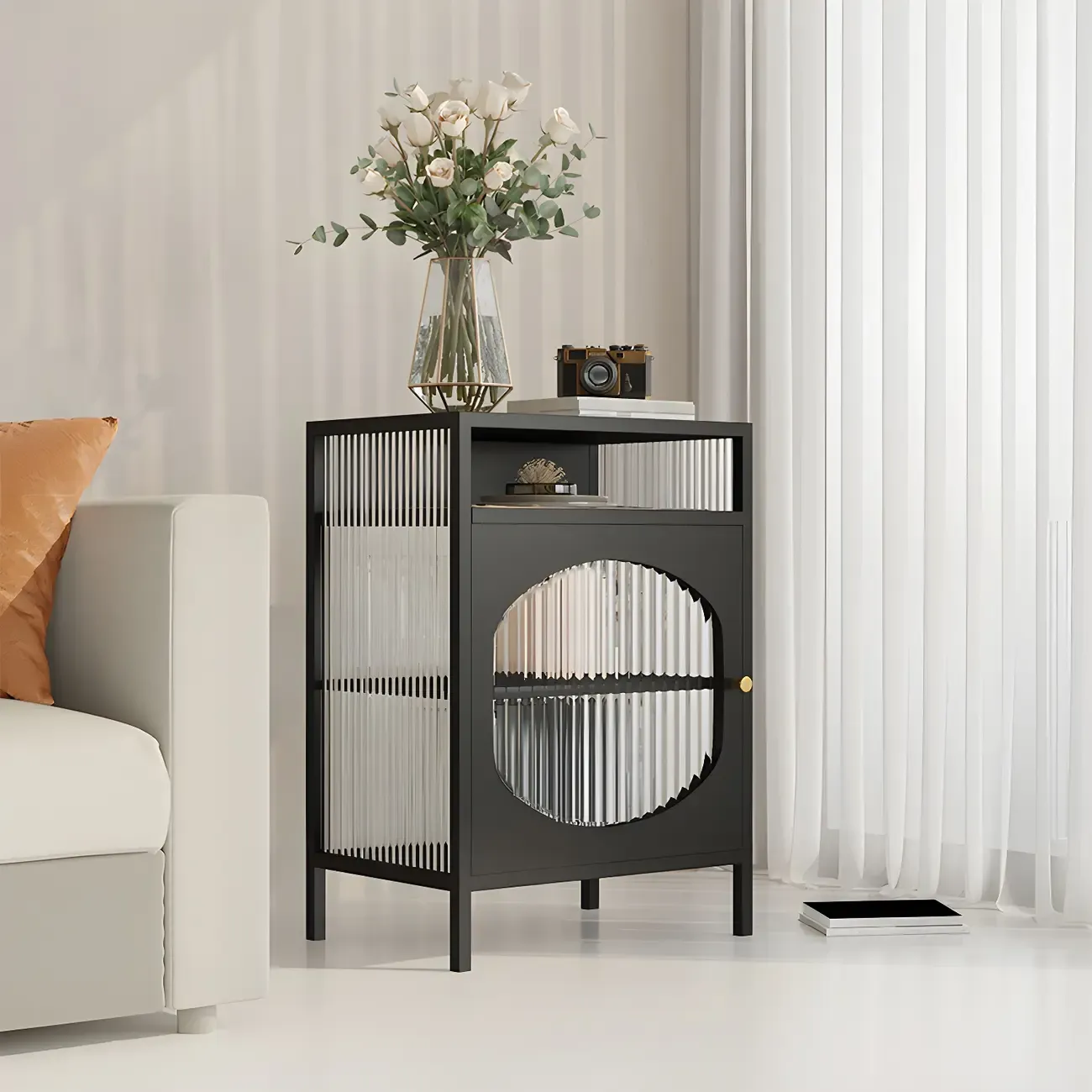 Stylish Metal Display Cabinet with Glass Doors for Home Decor Image - 5