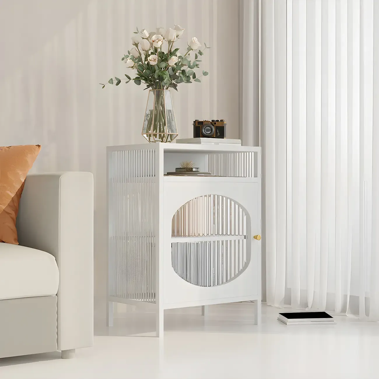 Stylish Metal Display Cabinet with Glass Doors for Home Decor Image - 7