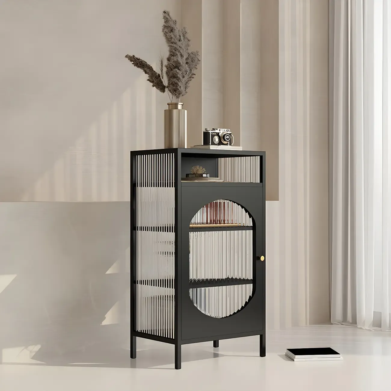 Stylish Metal Display Cabinet with Glass Doors for Home Decor Image - 11