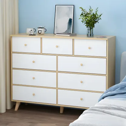 Minimalist Natural Wooden Double Dresser with 9-Drawers Image - 1