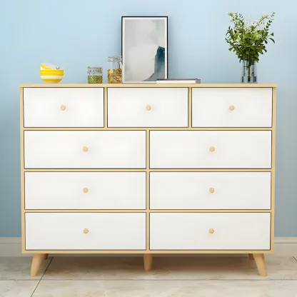 Minimalist Natural Wooden Double Dresser with 9-Drawers Image - 6