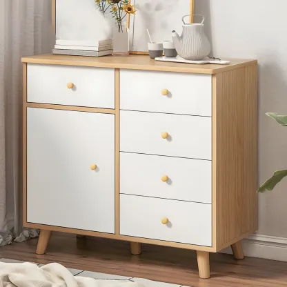 Minimalist Natural Wooden Double Dresser with 9-Drawers Image - 2