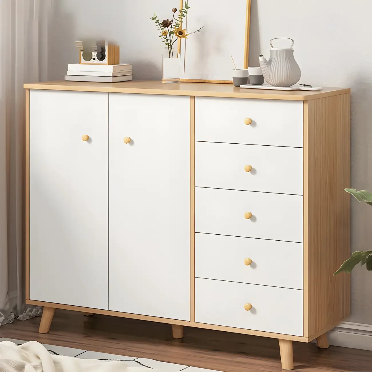 Minimalist Natural Wooden Double Dresser with 9-Drawers Image - 7