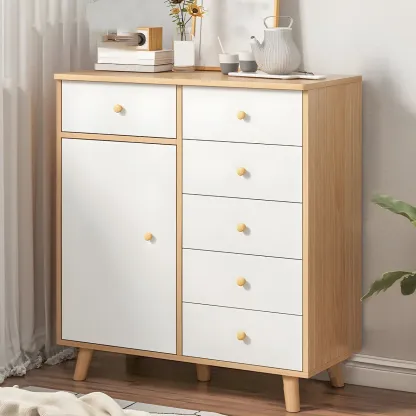 Minimalist Natural Wooden Double Dresser with 9-Drawers Image - 8