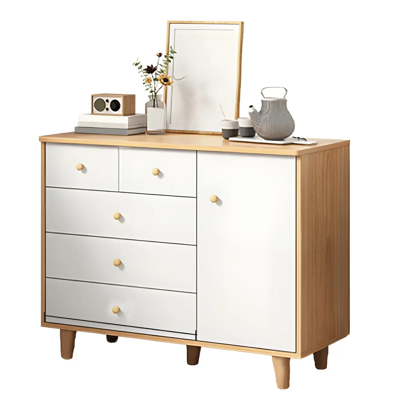Minimalist Natural Wooden Double Dresser with 9-Drawers Image - 10