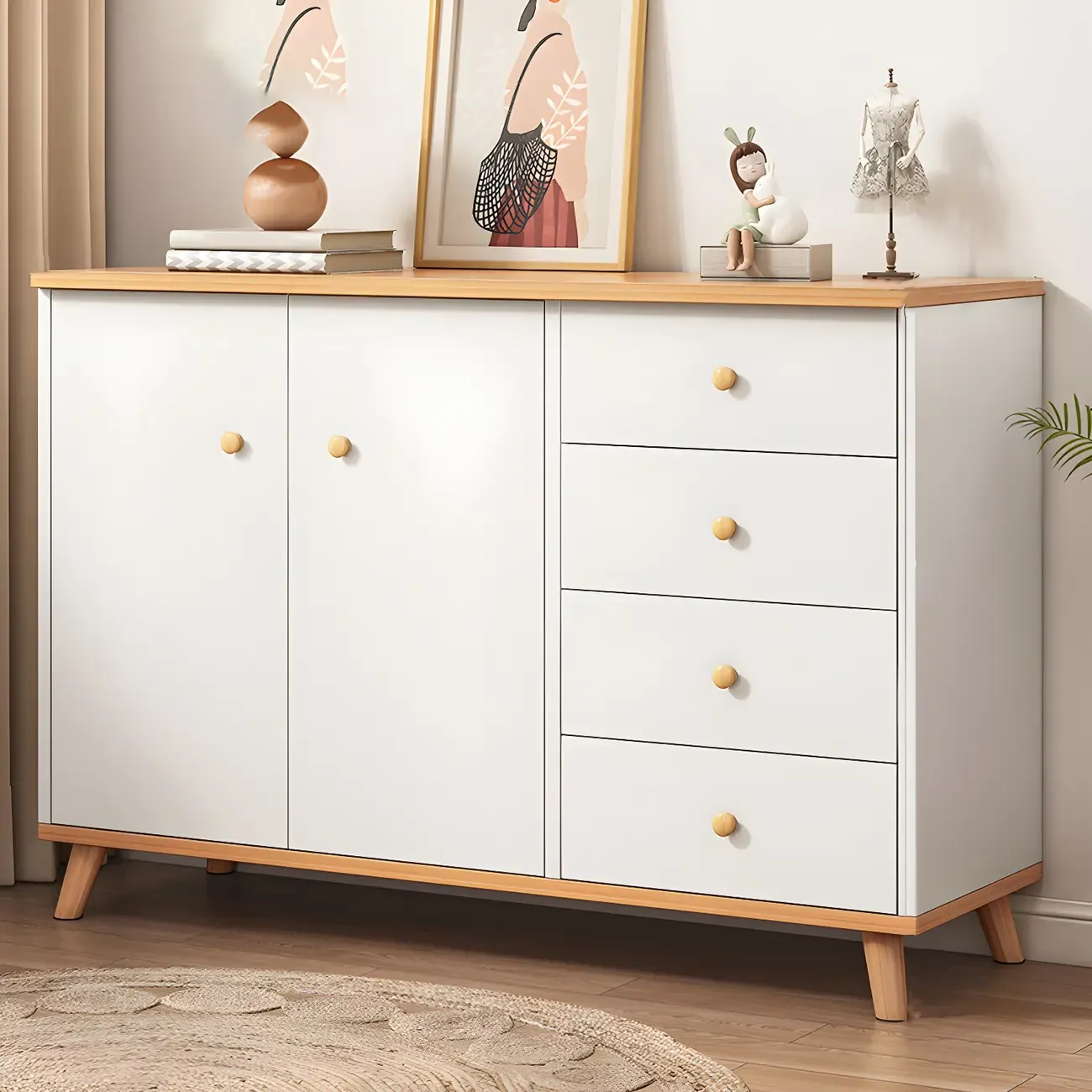 Minimalist Natural Wooden Double Dresser with 9-Drawers Image - 14