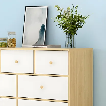 Minimalist Natural Wooden Double Dresser with 9-Drawers Image - 15