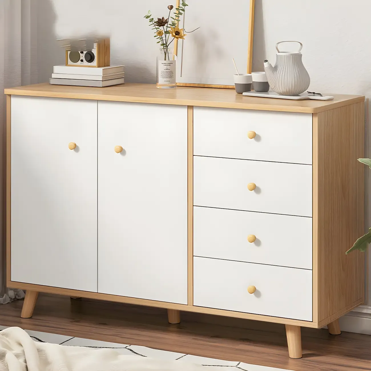 Minimalist Natural Wooden Double Dresser with 9-Drawers Image - 16