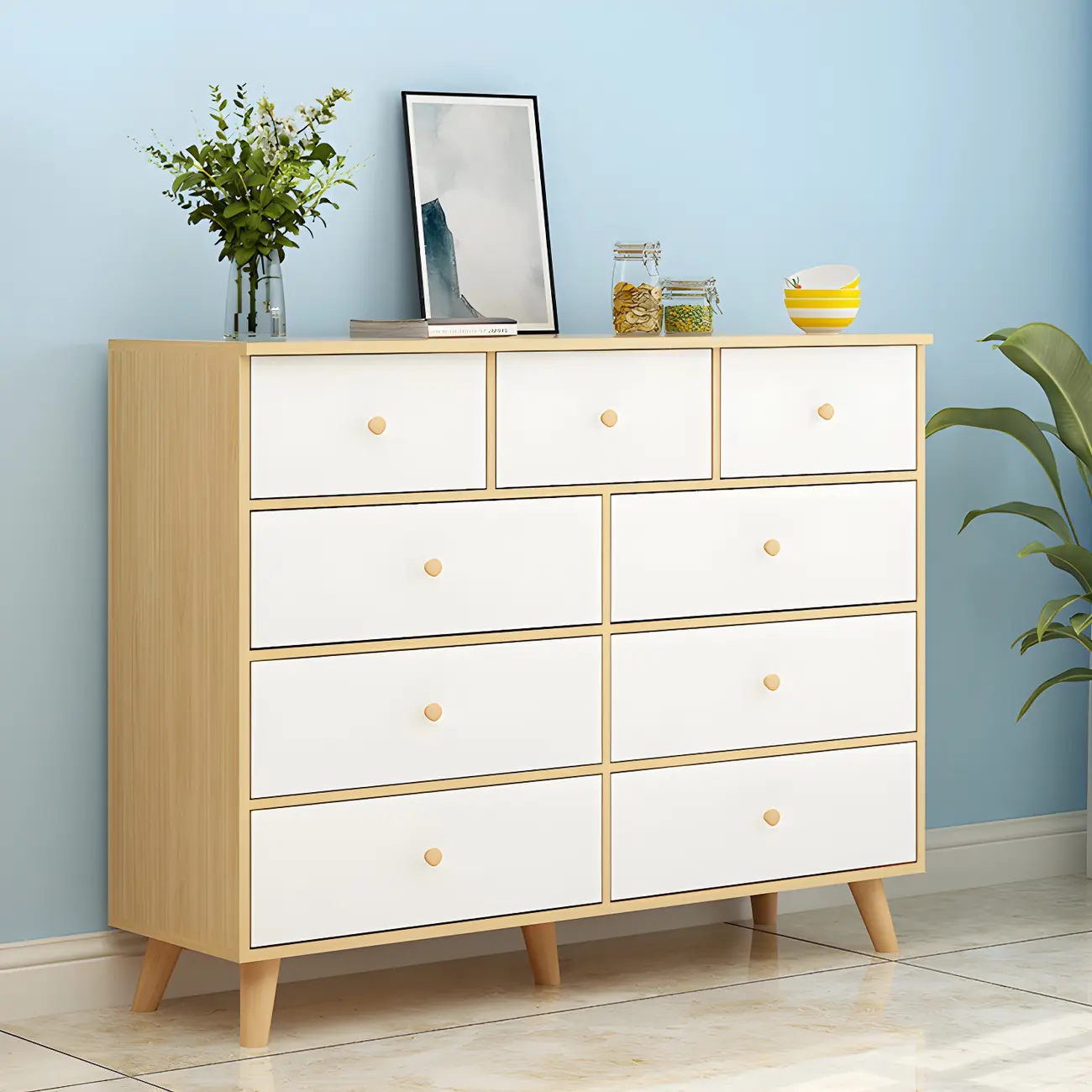 Minimalist Natural Wooden Double Dresser with 9-Drawers Image - 18 | homeyfad