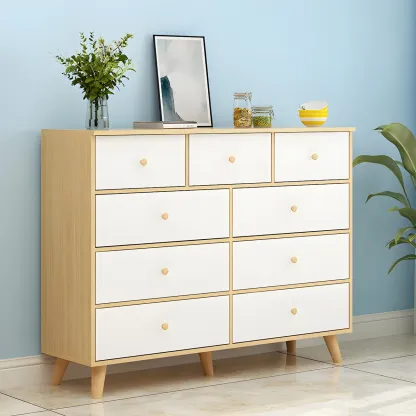 Minimalist Natural Wooden Double Dresser with 9-Drawers Image - 18
