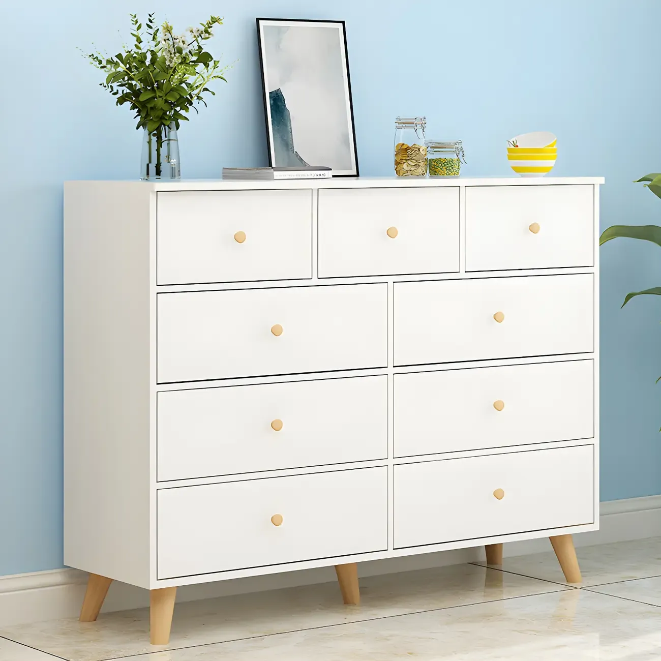 Minimalist Natural Wooden Double Dresser with 9-Drawers Image - 20