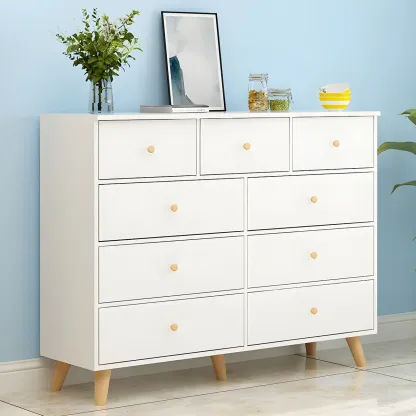 Minimalist Natural Wooden Double Dresser with 9-Drawers Image - 20