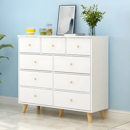 Minimalist Natural Wooden Double Dresser with 9-Drawers Image - 21