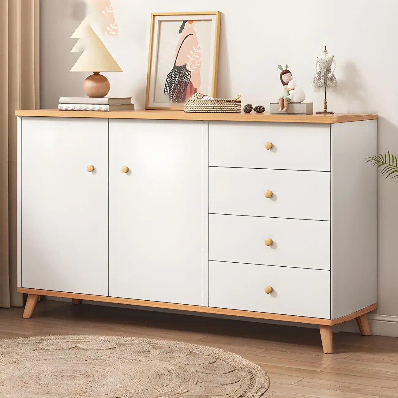 Minimalist Natural Wooden Double Dresser with 9-Drawers Image - 25