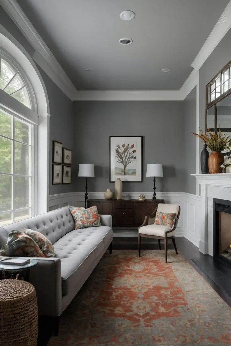 gray sofa with gray walls