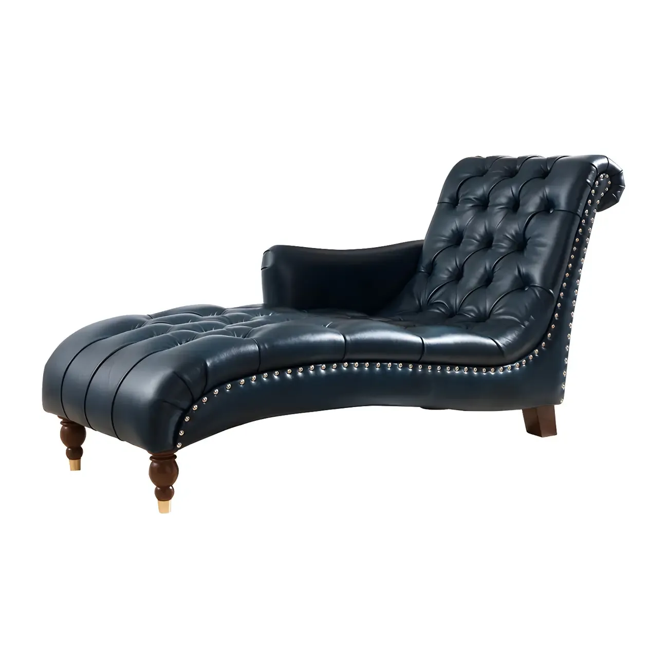 Traditional Genuine Leather Tufted One Armed Chaise Lounge Image - 12
