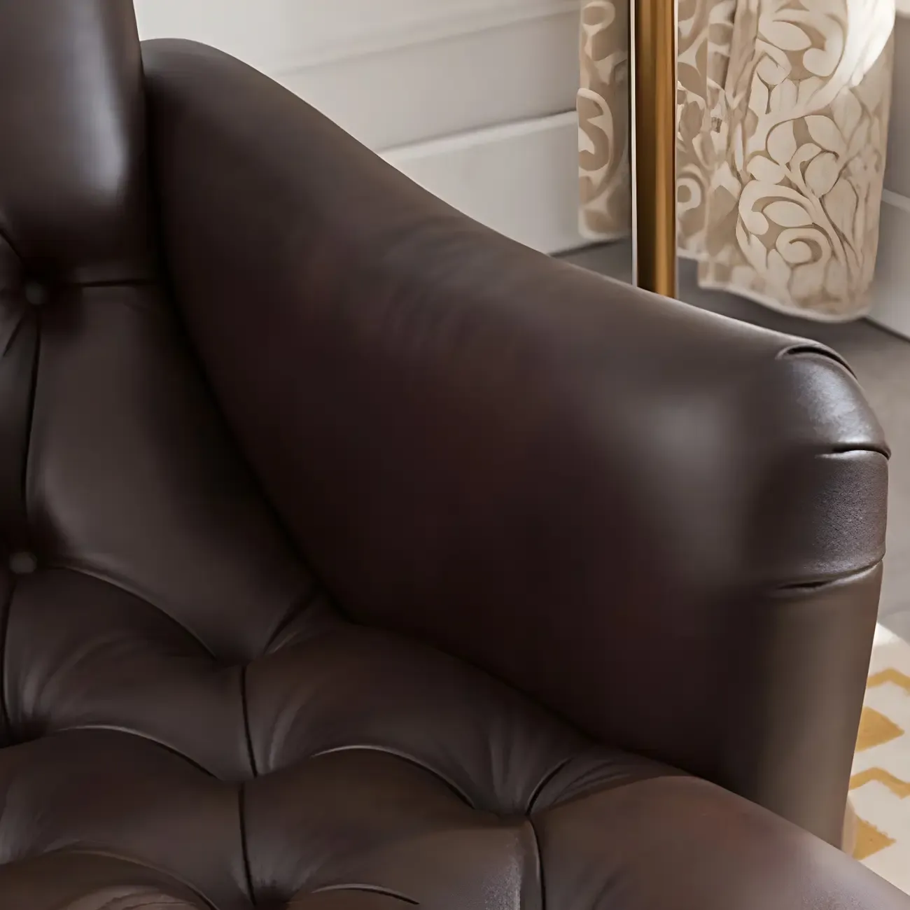 Traditional Genuine Leather Tufted One Armed Chaise Lounge Image - 7