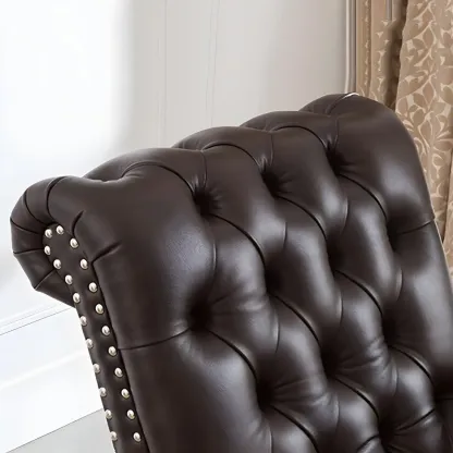 Traditional Genuine Leather Tufted One Armed Chaise Lounge Image - 8