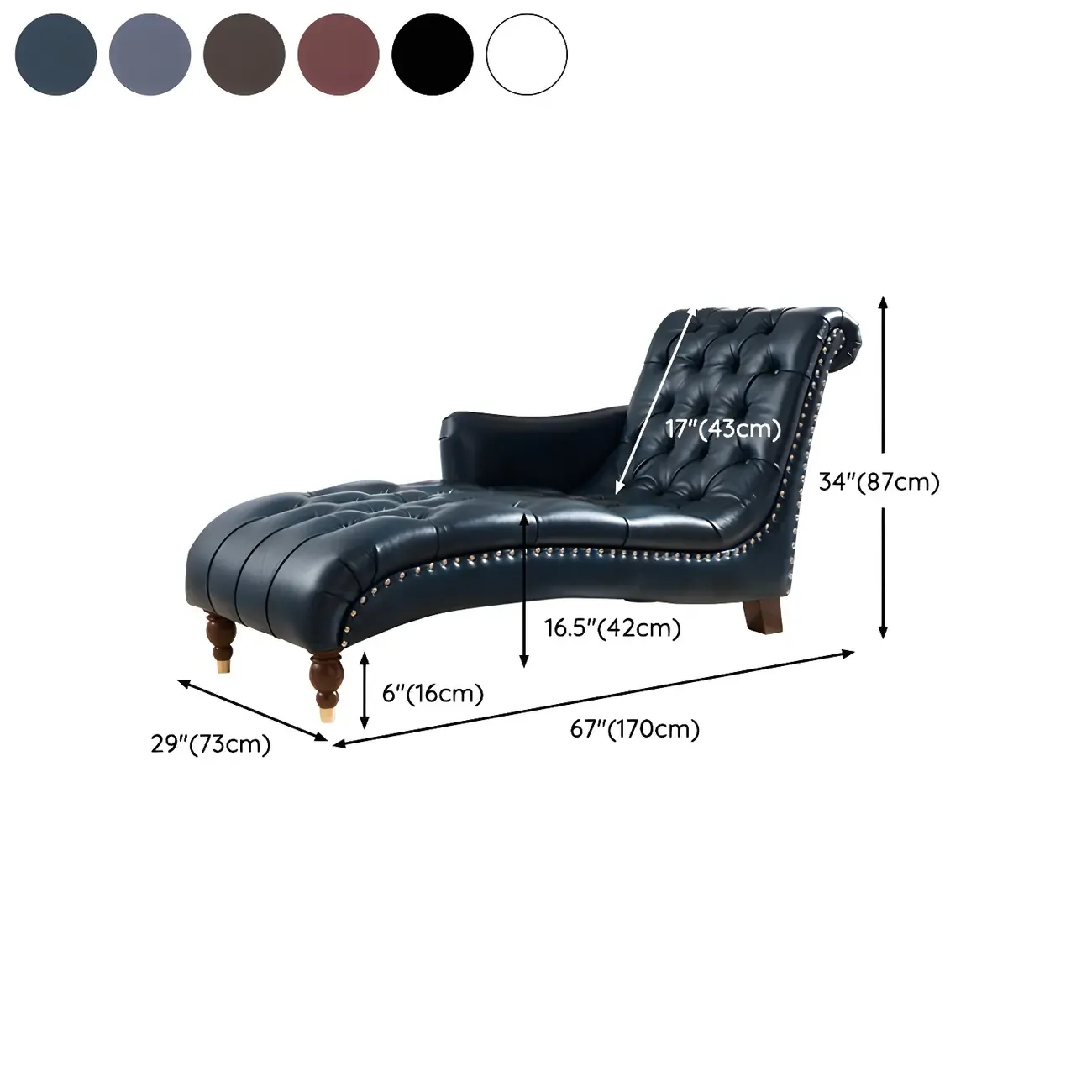 Traditional Genuine Leather Tufted One Armed Chaise Lounge #size