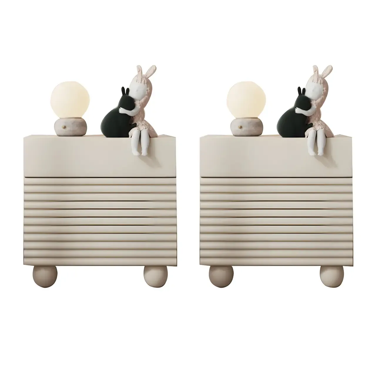 Princess Rectabgular White Wood Nightstand with 2 Drawers Image - 11