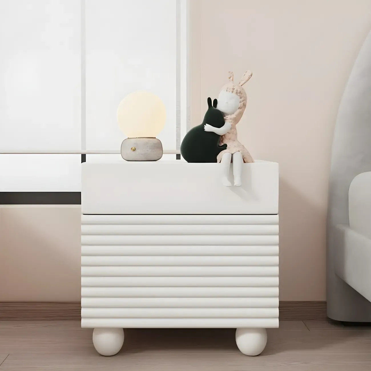 Princess Rectabgular White Wood Nightstand with 2 Drawers Image - 5