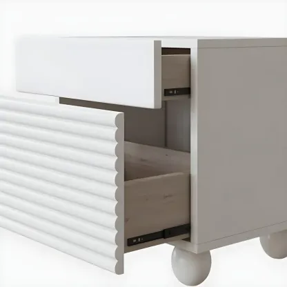 Princess Rectabgular White Wood Nightstand with 2 Drawers Image - 10