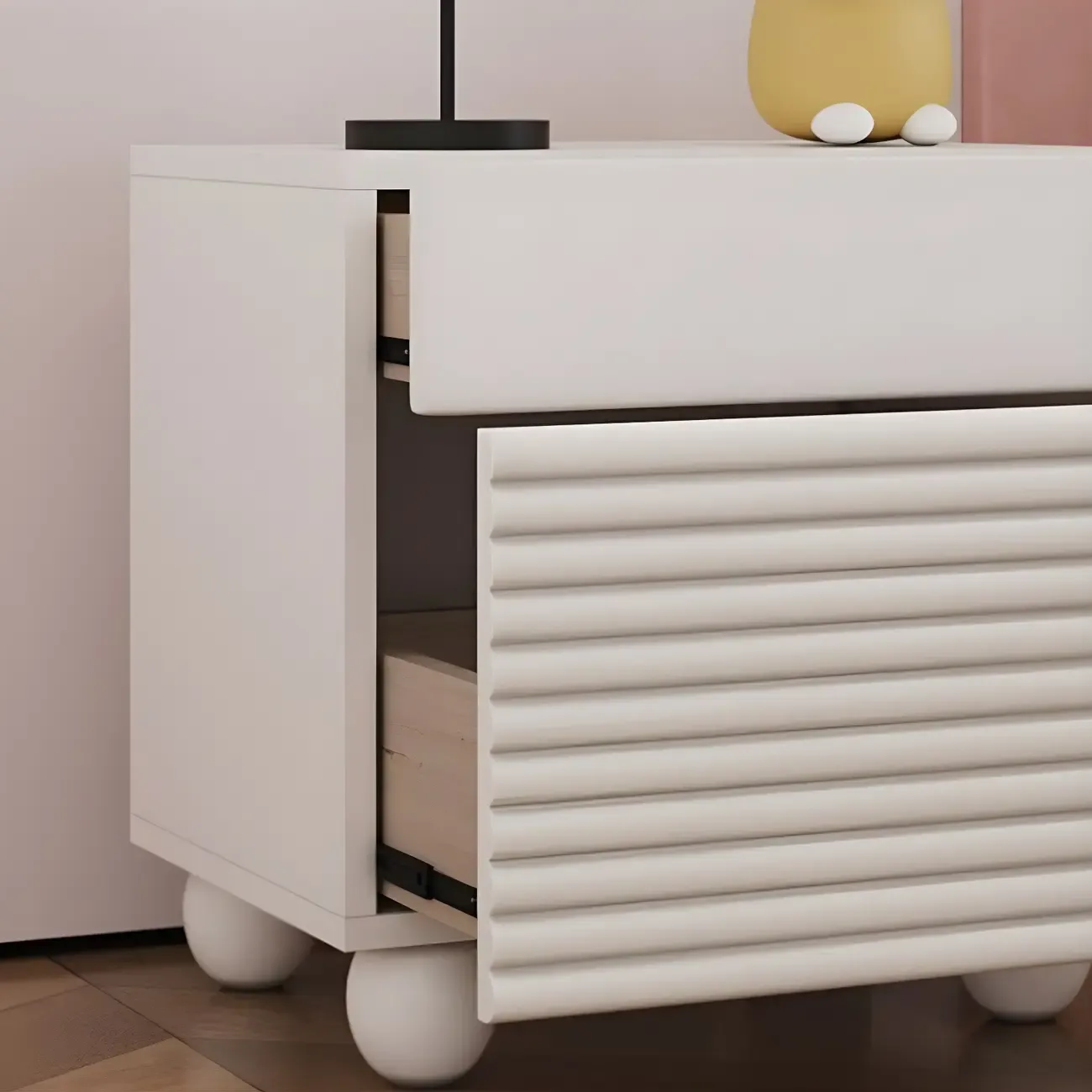 Princess Rectabgular White Wood Nightstand with 2 Drawers Image - 9