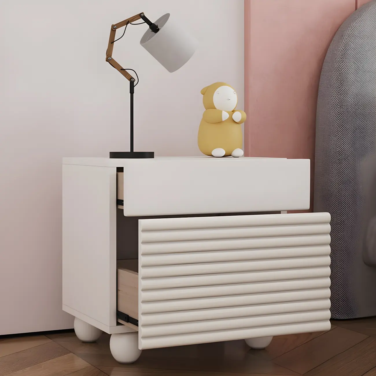 Princess Rectabgular White Wood Nightstand with 2 Drawers Image - 2 | homeyfad