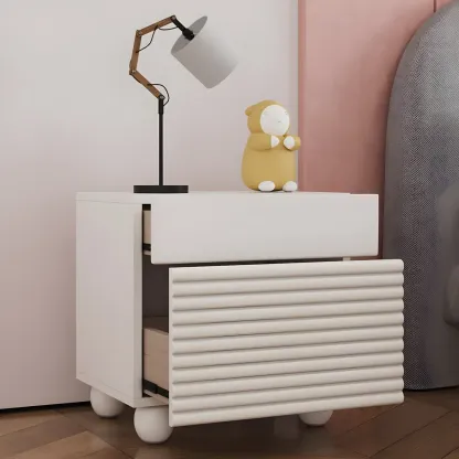 Princess Rectabgular White Wood Nightstand with 2 Drawers Image - 2