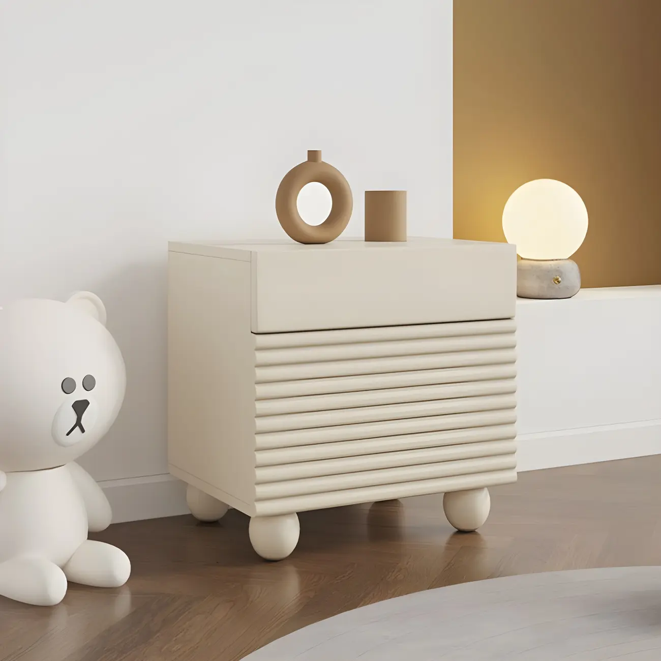 Princess Rectabgular White Wood Nightstand with 2 Drawers Image - 3 | homeyfad