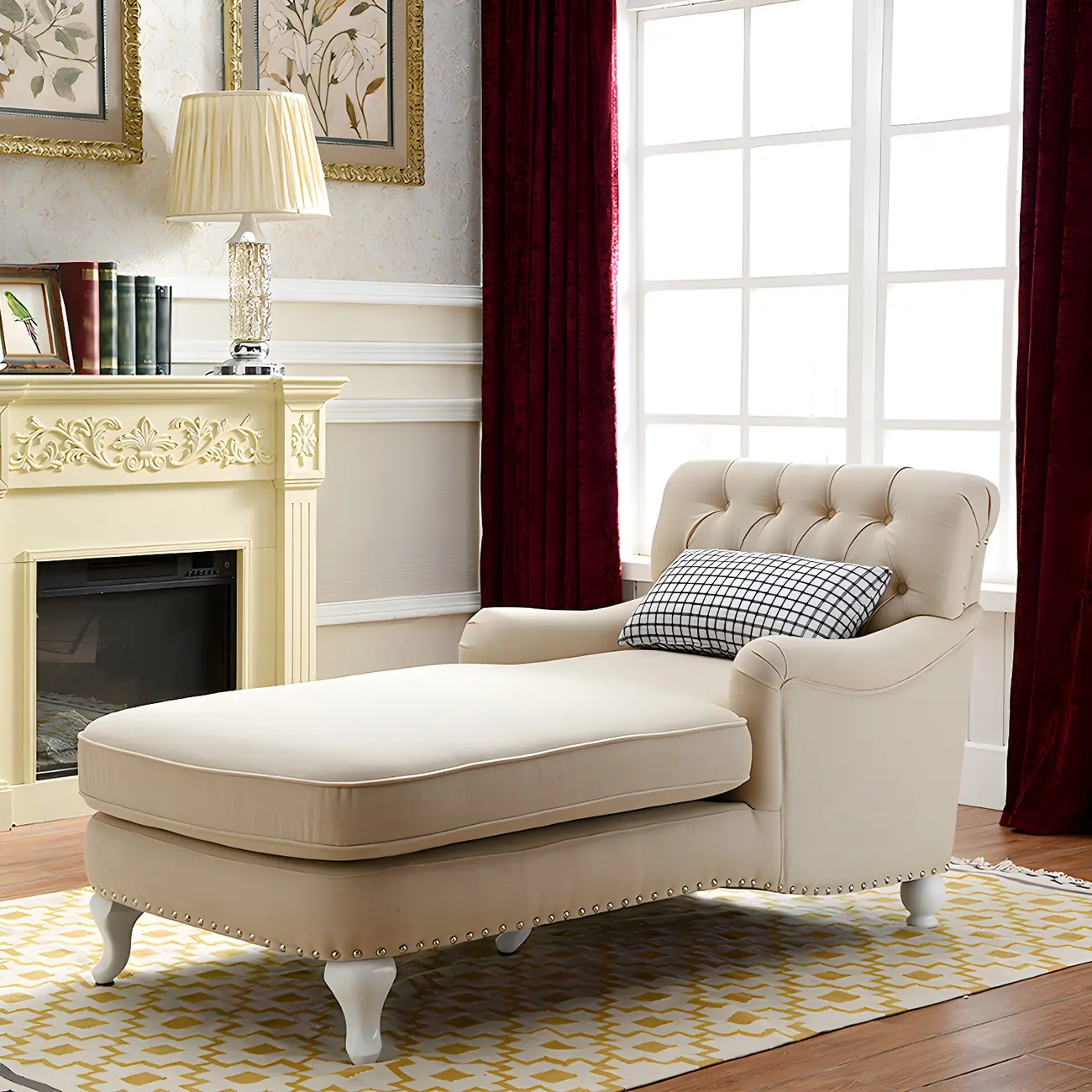 Traditional Tufted Chaise Lounge with Nailhead Trim Image - 2 | homeyfad