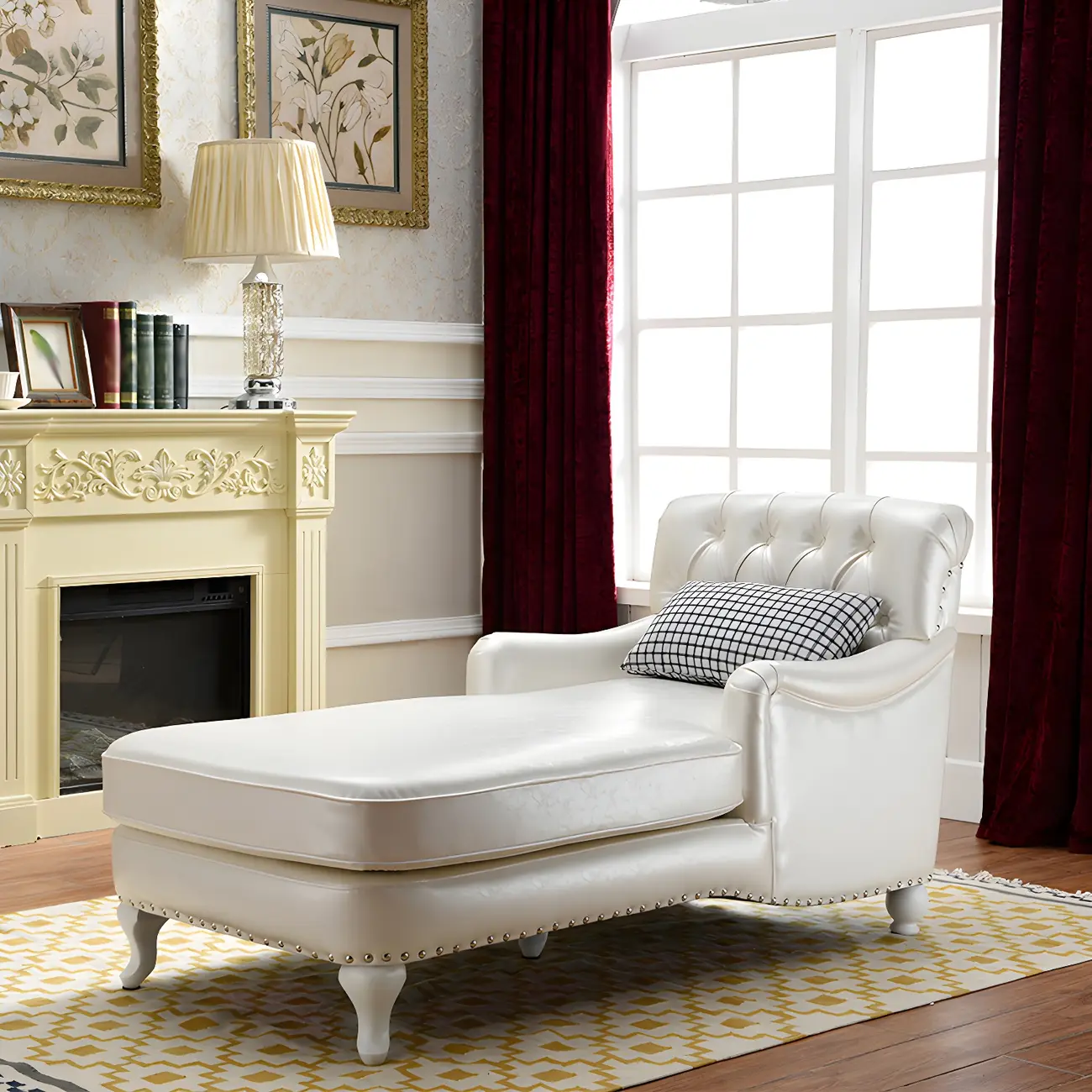 Traditional Tufted Chaise Lounge with Nailhead Trim Image - 1 | homeyfad