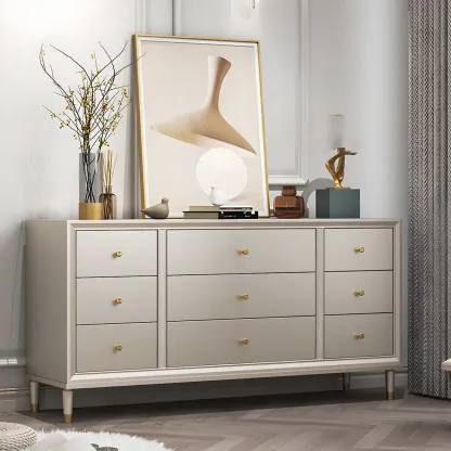Stylish Silver Wooden Dressers with Gold Handle & Drawers Image - 1