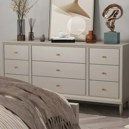 Stylish Silver Wooden Dressers with Gold Handle & Drawers Image - 4