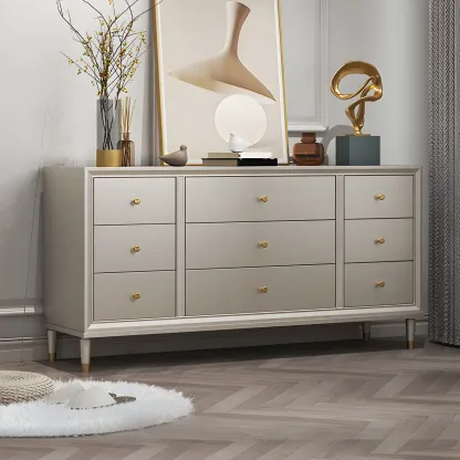 Stylish Silver Wooden Dressers with Gold Handle & Drawers Image - 6