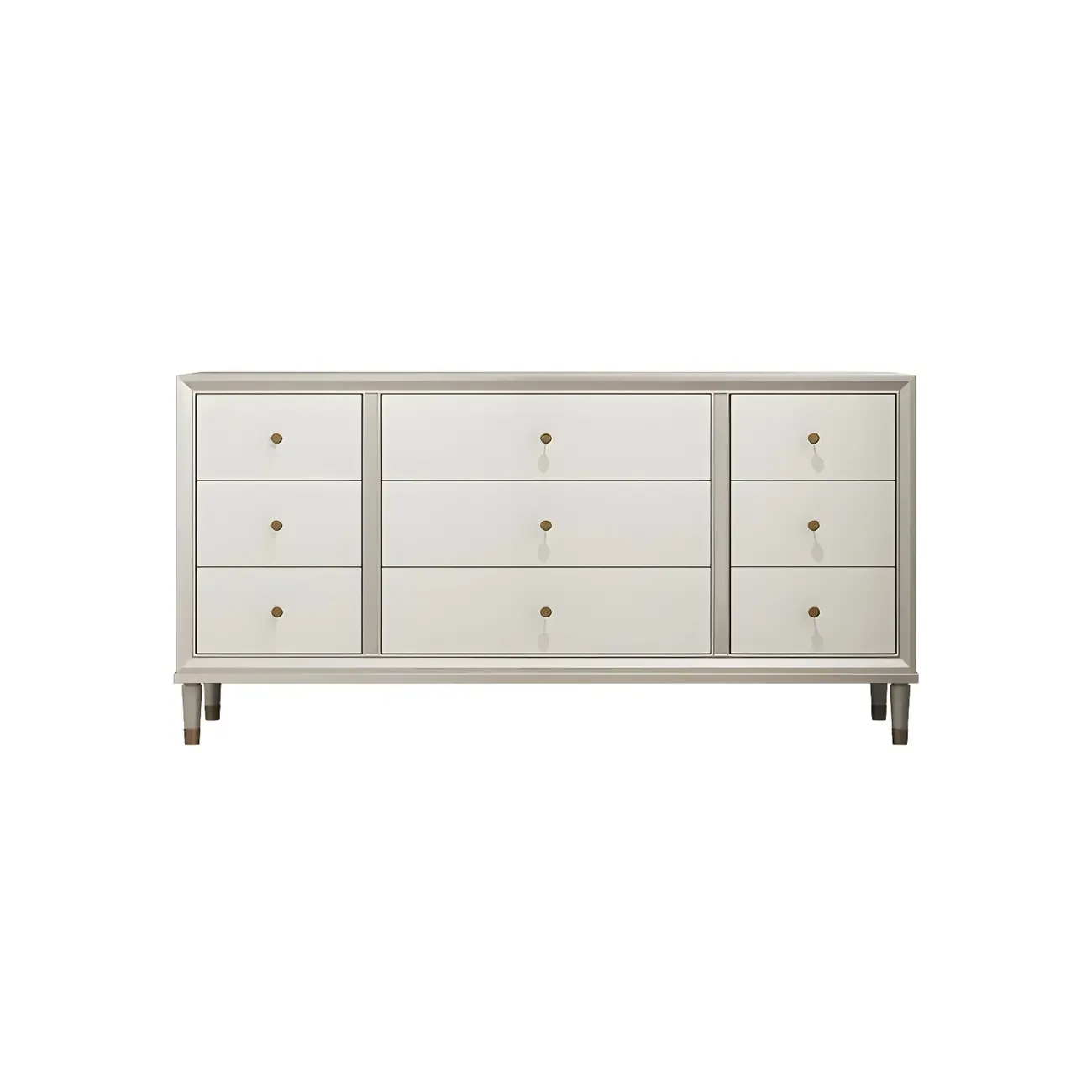 Stylish Silver Wooden Dressers with Gold Handle & Drawers Image - 7