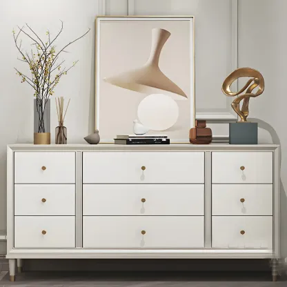 Stylish Silver Wooden Dressers with Gold Handle & Drawers Image - 8